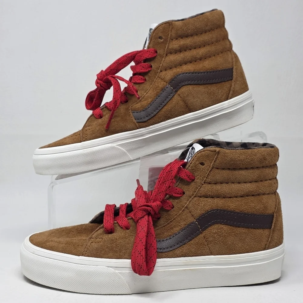 VANS Sk8 Hi Mens Size 5 Suede Plaid Glazed Brown Skateboarding Sneakers New